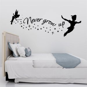 Never Grow Up Wall Decal Peter Pan Citation Vinyle Autocollant Neverland Mur Peintures Murales Pépinière Enfants Chambre Décoration