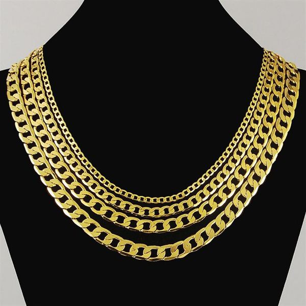 Nunca se oxida, collar de cadena Figaro de lujo, joyería para hombres de 4 tamaños, chapado en oro amarillo real de 18 quilates, collares de cadena de hip hop de 9 mm para mujeres y hombres283l