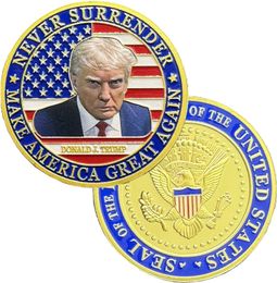 Geef nooit over Trump Challenge Coin 2024 Make America Great Again Roter 40mm Gold Complated Commemorative Coins Gift