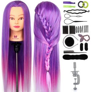 NEATLAND 30 pouces coloré mannequin tête Purple Rainbow Long Hair Training Head Professional Hair Styling pratiqué