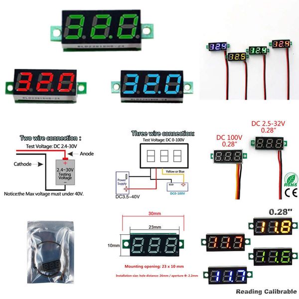 Nouveau 0,28 pouce DC 2,5V-32V 0-100V LED Blue Blue Voltmètre Voltmètre Auto Car Mobile Power Tension Tester Tester 12V 24V