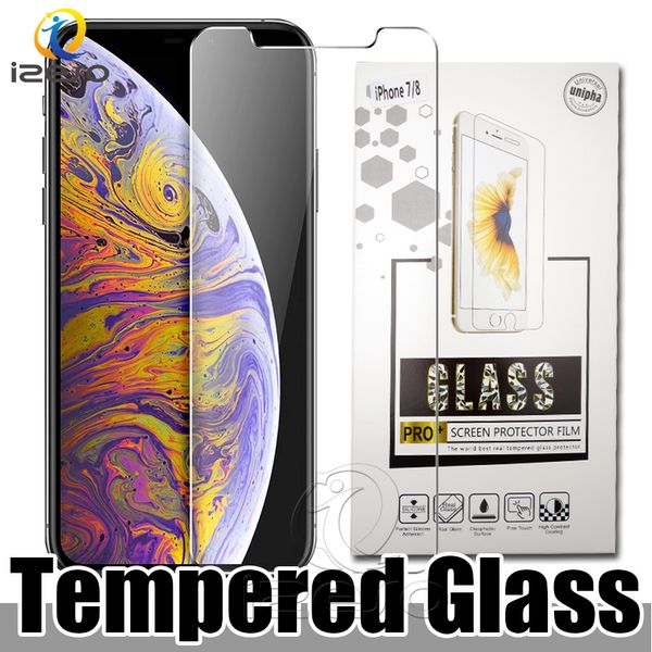 Protector de pantalla Película protectora para iPhone 15 14 13 12 Pro Max 11 XR 8 7 Plus Vidrio templado transparente con pegamento completo con embalaje al por menor izeso