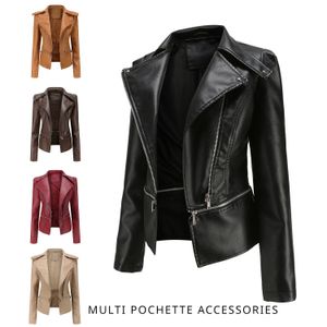 NIEUW 0C448M40 Damesjack Faux Leather Multi Pochette Accessories Spring en Autumn Fashion Casual Coat