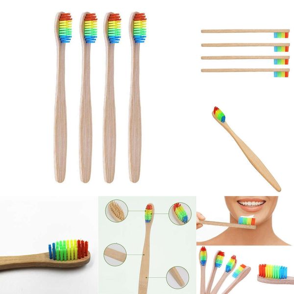 Nuevo 1/2/5/10 PCS Natural Eco Friendly Friendly Handle Rainbow Colorido Blanqueamiento Soft Listles Bambú Cepillo de dientes Oral