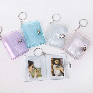 LLavero de Mini álbum transparente de 1/2 pulgadas, bolsillos creativos DIY, soporte para sesión fotográfica, llavero colgante, regalos para coleccionar tarjetas de fotos