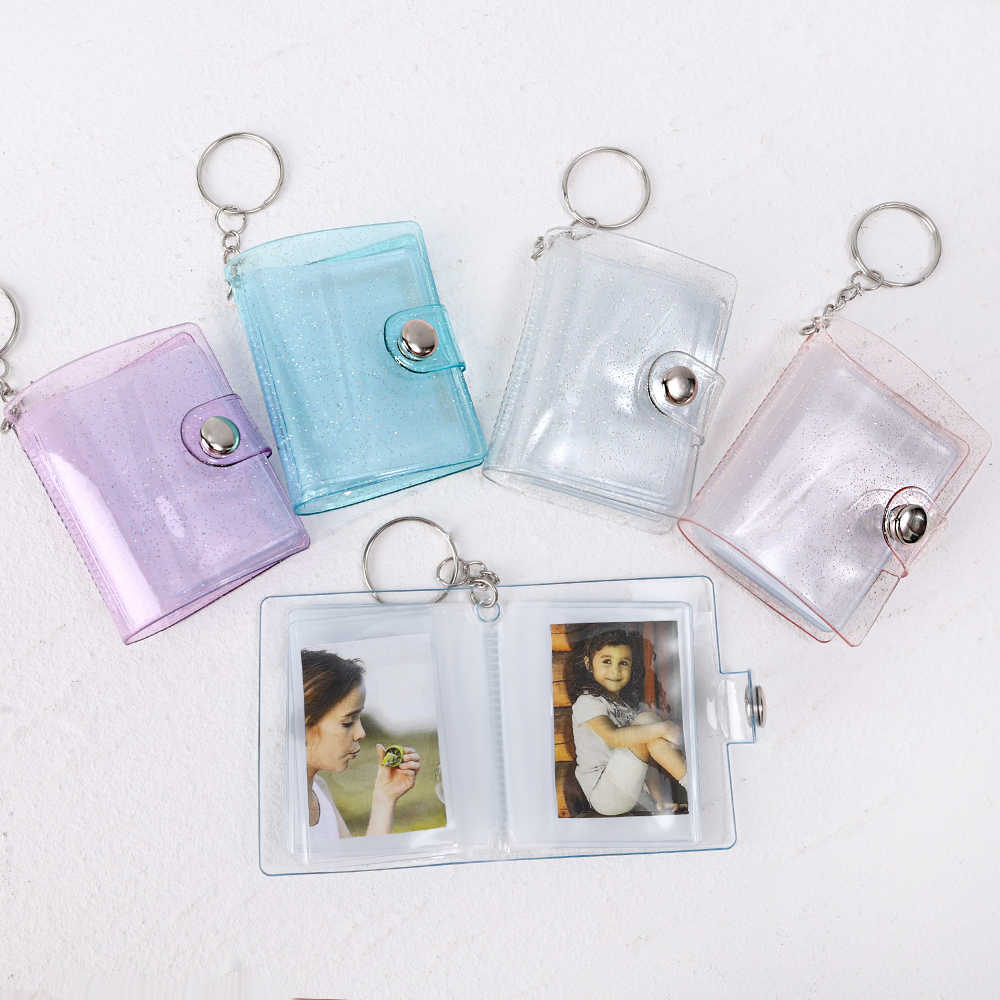 Nieuwe 1/2 Inch Transparante Mini Album Sleutelhanger Creatieve DIY Zakken Photocard Houder Sleutelhanger Hanger Geschenken Voor Foto Kaarten Verzamelen