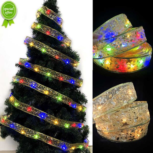 Nouveau 1/2M ornements d'arbre de noël Double couche guirlandes lumineuses cordes ruban de noël arcs avec LED nouvel an Navidad décor à la maison