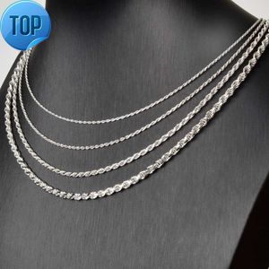 NOUVEAU 1.2mm-4mm 925 Sterling Silver Rope Chain Collier Femme Homme Choker Clavicle Diamond Cut Twist Rope Chain 16-22inch