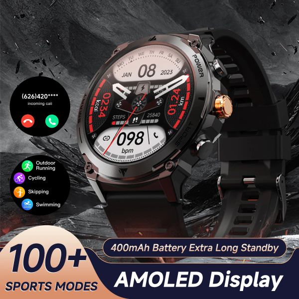 Montre connectée AMOLED pour hommes, 1.43 pouces, bouton rotatif, étanche IP68, Fitness, Assistant vocal, Sport, fréquence cardiaque, nouveau