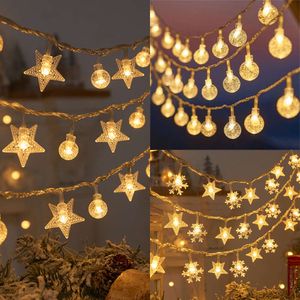 Nieuwe 1,5 / 3M Sneeuwvlok String Fairy Lights Waterdichte Star Ball LED-lamp voor thuis kerstboom tuindecoratie
