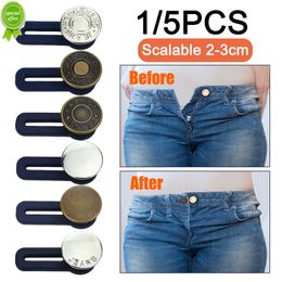 Nouveau extension de bouton métallique magique 1 / 5pcs pour pantalons jeans en couture gratuite réglable réglable de taille rétractable extension de ceinture