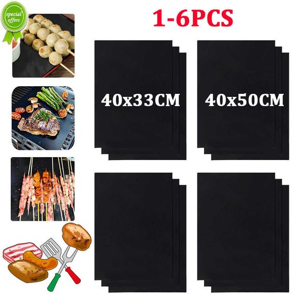 Nueva alfombrilla antiadherente para parrilla de barbacoa, 1-6 uds., 40x33cm, alfombrilla para hornear, herramientas para barbacoa, lámina para asar a la parrilla, resistencia al calor, herramientas de cocina fáciles de limpiar