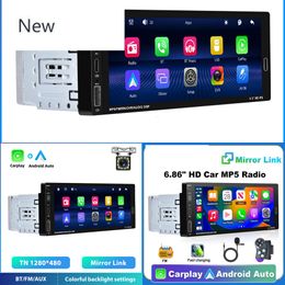 Nuevo reproductor de pantalla táctil HD 1 Din CarPlay/Auto Car MP5 con Bluetooth FM Radio Receptor Soporte TF/USB Vista trasera