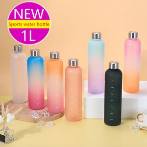 New 1 Liters Water Bottle Motivational Drinking Bottle Sports Water Bottles With Time Marker Stickers Portable Reusable Plastic Cups wholesale