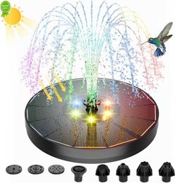 Nieuwe 1 OptionSolar Fountain Water Pomp met kleur LED -lichten voor vogelbad 3W met 7 sproeiers 4 fixers drijvende tuinvijvertank