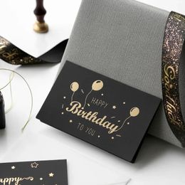 NOUVEAU 1 ensemble Black Bronzing Greeting Birthday Card Invitations Postcard Bronzing Blank Writchable Blessing Card avec un autocollant enveloppe pour