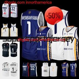 NIEUW 1 Victor Wembanyama Frankrijk Basketball 32 Jersey Franse Basketball Metropolitans 92 #1 Paarse Jersey Jerseys Heren