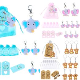 Porte-clés en forme d'animaux, sacs en Organza et étiquettes de remerciement pour invités, cadeaux de fête prénatale pour enfants, 10/20 pièces, nouveau retour