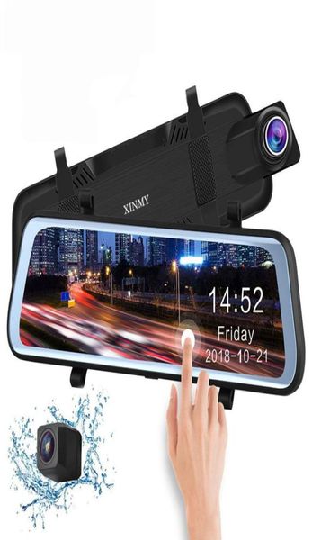 Nuevo 10 pulgadas Pantalla táctil completa Stream Media Car DVR Espejo retrovisor Cámara de respaldo de marcha atrás de doble lente 1080P 170 Full HD Dash Camcord2945346