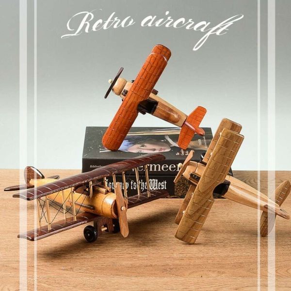 Nuevo 10 estilos de madera Vintage avión hecho a mano modelo a escala adornos decoración hogar escritorio Retro aviones decoración juguete colección de regalo