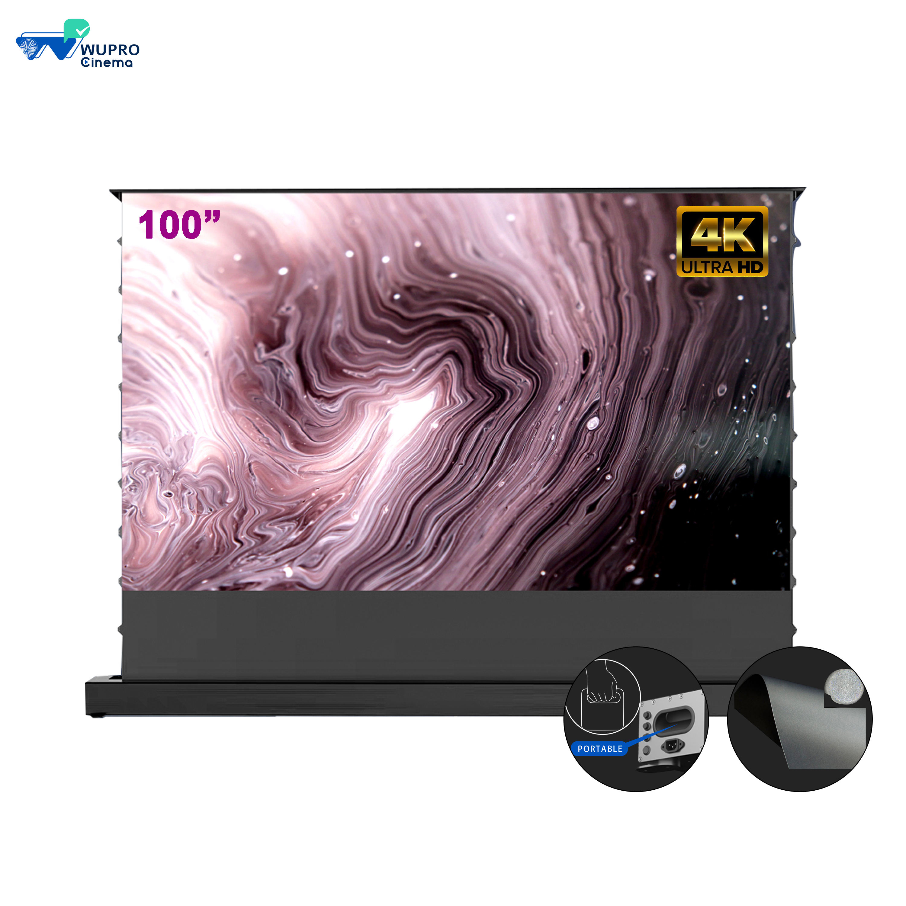 Yeni 100-150 inç Zemin Yükselen Projektör Ekran Motorlu ALR Universal Engel kazancı motorlu projektör ekranı