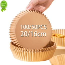 Nouveau 100 / 50PCS Papier pour friteuse à air 20 / 16CM Plateau à papier à l'huile de silicone Papier résistant à l'huile Airfryer Papier de cuisson Friteuse à air Doublure en papier jetable