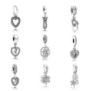 NUEVO 100% 925 Sterling Silver Charm Love Crystal Snowflake Beads colocación pulsera colgante DIY pulsera fábrica al por mayor AA220315