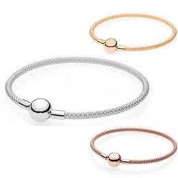 NIEUWE 100% 925 Sterling Silver Classic Basic Mesh Armband Weave Armband Gold Color Rose Gold DIY Beads Accessoires Fabriek AA220315