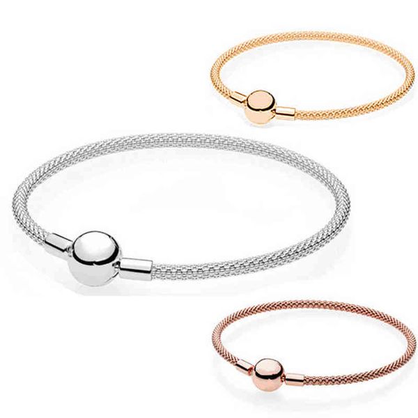 Nouveau 100% 925 argent Sterling classique base maille Bracelet tissage Bracelet couleur or or Rose bricolage perles accessoires usine AA220315