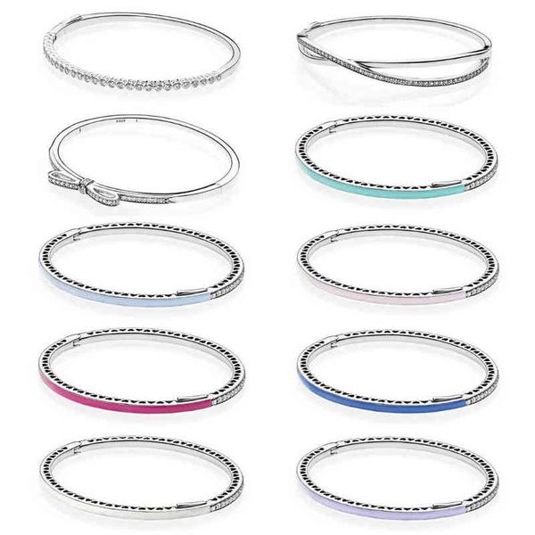 NUEVO 100% 925 pulsera de goma de plata esterlina Clear CZ Charm Bead fit colgante DIY pulseras de cristal La fábrica al por mayor AA220315