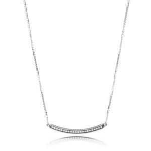 NIEUWE 100% 925 Sterling Zilver Liefhebbende Harten van Bar Ketting Clear CZ Smile Geschikt Geschenk Sleutelbeen Ketting Sieraden 397420CZ