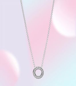 NIEUW 100 925 Sterling Silver Loving Hearts of Neclace Clear Geschikte kleine ronde geschenk sleutelbeen ketens sieraden 397436CZ9904602