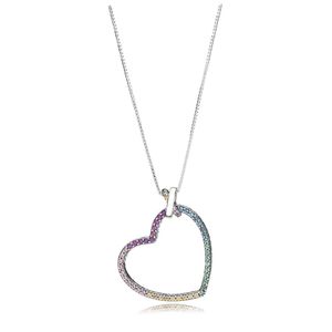 NIEUWE 100% 925 Sterling Zilver Nieuwe Kleurrijke Regenboog Hart Pandora Ketting Voor DIY Originele Vrouwen Geschenken Gratis Verzending