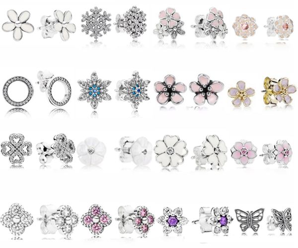 NOUVEAU 100% 925 Sterling Silver Pandora Boucles D'oreilles Fleur Papillon Oreille Goujons Charme Perles Fit Original DIY Dangler En Gros usine