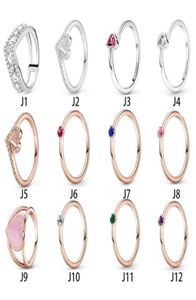 Nieuwe 100% 925 Sterling Silver Ring Fit Love Heart Diamond Red Blue Green Geboortestenen Ringen voor Europese vrouwen Wedding Originele Fashion Jewelry7172945