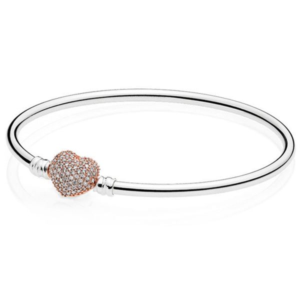 NOUVEAU 100% 925 Sterling Silver Rose Gold Heart Bracelet Effacer CZ Charme Perle Fit Bracelet DIY Bijoux Cadeau L'usine En Gros neuf