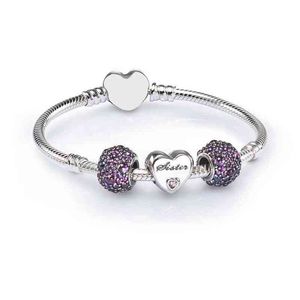 NOUVEAU 100% 925 STERLING Silver Sale - Sister Heart Charm Bracelet Set Fit DIY Bracelets de charme d'origine un ensemble de prix AA220315