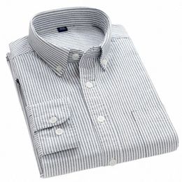 Nieuwe 100% Katoen Oxford Shirt heren Lg Mouw Gestreepte Plaid Casual Shirts Koreaanse Kleding Hoge Kwaliteit Busin Dr Shirt grijs p05r #