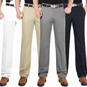 Nouveau 100% Cott Pantalon droit Hommes Casual Pant Busin Confortable Mince Lg Pantalon Taille Haute Léger YGSH808 u8jJ #