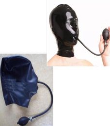 Nieuw 100 latex kap fetish masker met opblaasbare gags012341814453