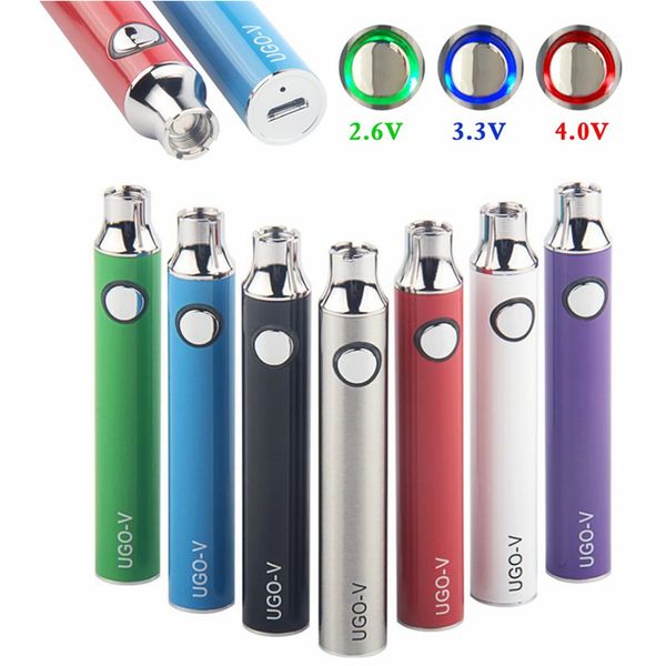 100% original UGO-V 650 / 900mAh Baterías de precalentamiento Ego EVOD Voltaje variable Micro USB Passthrough Carga inferior 510 Vape Batería Auténtica