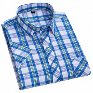 Nouveau 100% Pure Cott Man' Chemise Printemps Eté À Manches Courtes À Carreaux Cool Chemises À Carreaux Hommes Busin Casual avec Poche Loisirs j2Bt #