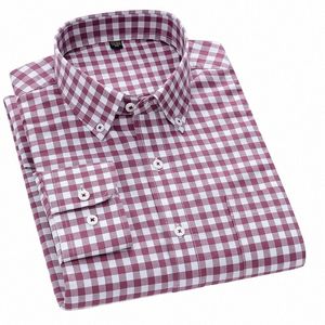 NOUVEAU 100% pur Cott Oxford Men's Plaid Shirt LG Sleeve régulier Fit Men Casual Soft confortable Shirts surdimensionnés Loissance Male 29RB # #