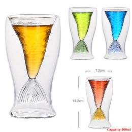 New 100 ml Creative cristal sirène queue Coupe du verre transparent poisson queue pratique tasse de vin Creative Coupes en verre résistant à la chaleur Bar