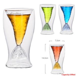 Nieuwe 100ml Creative Crystal Mermaid Tail Cup Transparant Glas Vis Staart Praktische Creatieve Wijnbeker Hittebestendig Glas Bar Cups