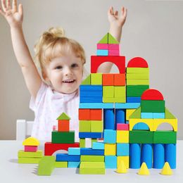 Nieuwe 100 st Houten Speelgoed voor Kinderen Bouwstenen Set met Opbergdoos Gemonteerd Bouwstenen Vroege Educatief Speelgoed voor kinderen