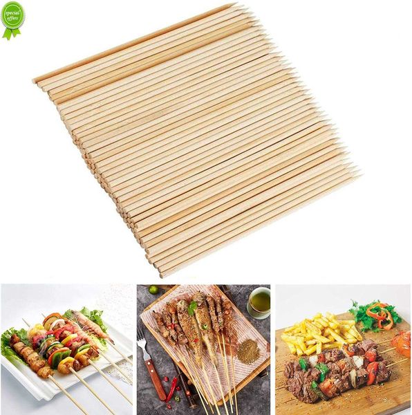 Nouveau 100 pièces brochettes en bambou robuste jetable Barbecue fruits bâtons en bois naturel Barbecue fête Buffet nourriture Barbecue outils accessoires