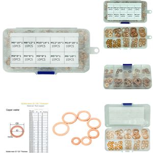 NIEUWE 100PCS KOPER WASHER PAKKING NUT EN BOUT SET SET SET STELLIJKSE ASSORTMENT KIT MET DOOS M4/M5/M6/M8/M10/M12/M14 VOOR CADPLUKKEN