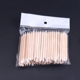 Nieuwe 100 stcs/set oranje vrouwen dame dubbele end nail art houten stick cuticle duwer remover pedicure manicure gereedschap set