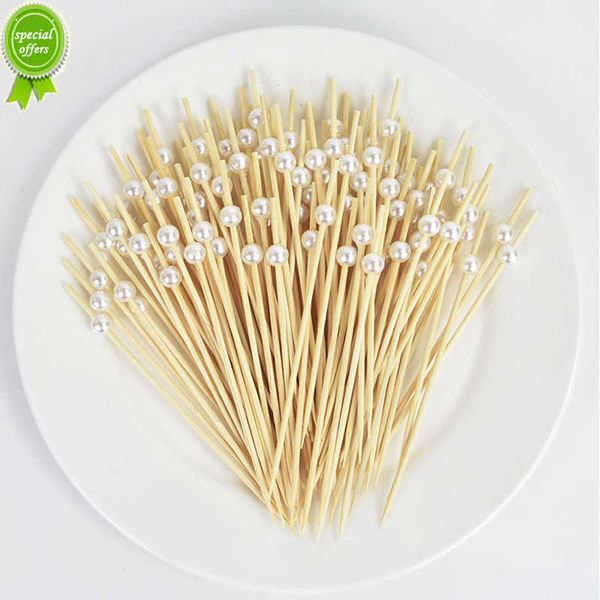 Nouveau 100 Pcs Blanc Perle Bambou Alimentaire Fruits Picks Fête De Mariage Jetable Gâteau Dessert Cocktail Bâtons Buffet Cupcake Cure-dents Brochette